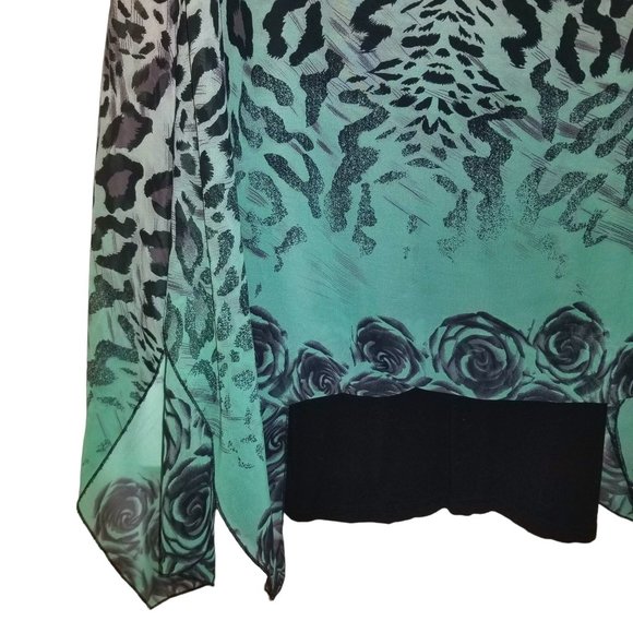 Shana K L Blouse Womens Floral Animal Print Layered Top Casual poncho style - Picture 2 of 5
